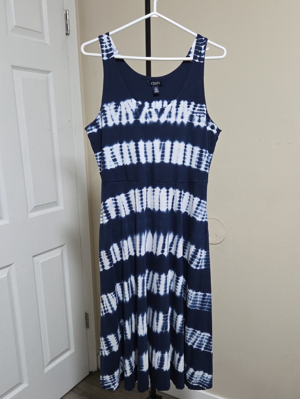 Chaps Navy and White Tie-Dye Tank Maxi Dress